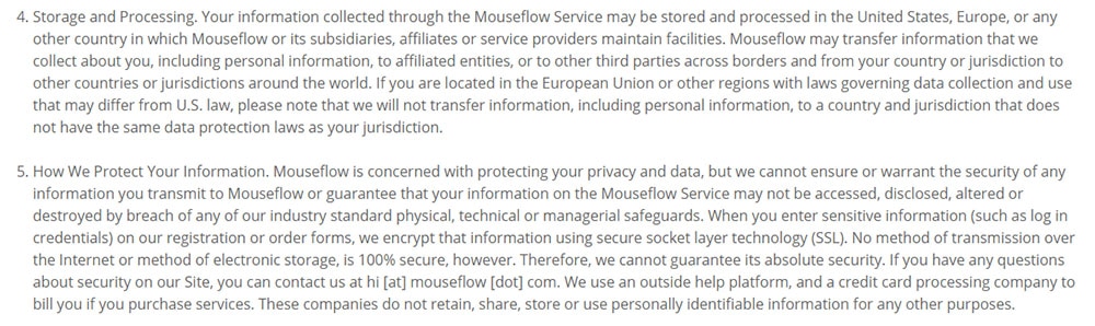 Mouseflow GDPR Privacy Policy: How We Store, Process and Protect Your Information clauses