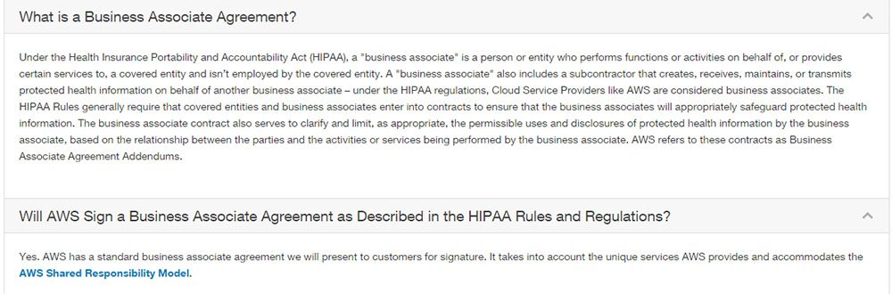 FAQ on Business Associate Agreement from Amazon AWS