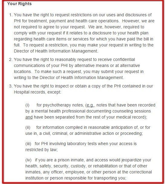 Your Rights clause from HIPAA Notice of Phelps Memorial