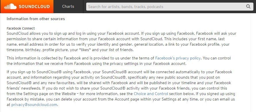 Information from other sources in SoundCloud policy