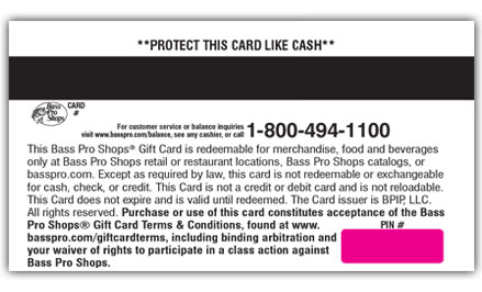 Gift Card Terms & Conditions references Bass Pro Shop website