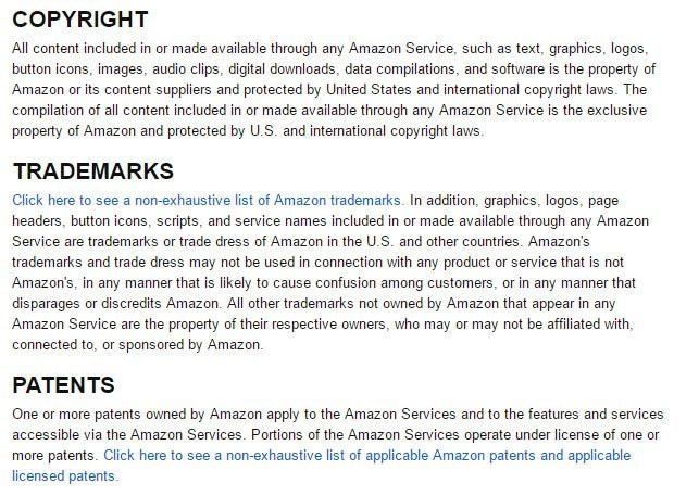 Amazon Terms and Intellectual Property: Copyright, trademarks and patents