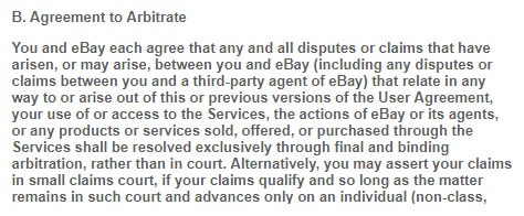 eBay Dispute Resolution clause