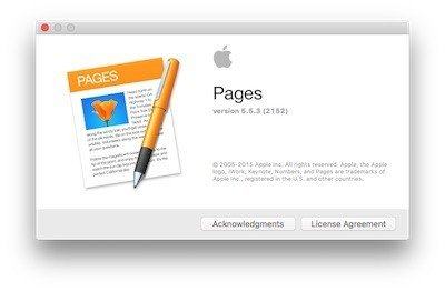 Apple Pages: License Agreement button shown