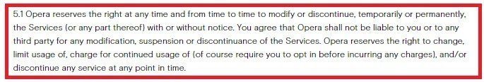 Termination clause in Opera Mini EULA agreement