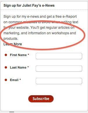 Example of Subscribe for More Form at Juliet Fay