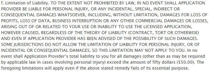 The Limitation of Liability clause in Apple standard EULA