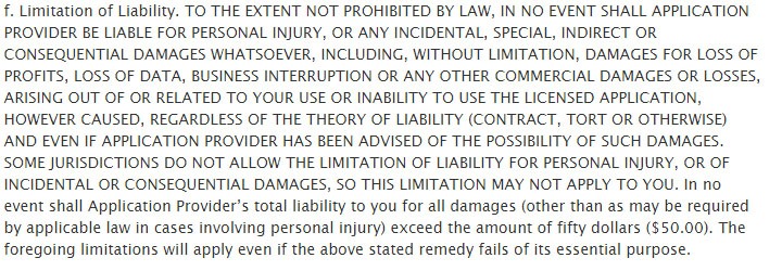 The Limitation of Liability clause in Apple standard EULA