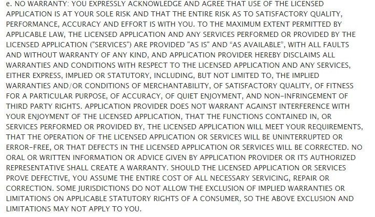 The No Warranty clause in Apple standard EULA