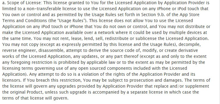 The Scope of License clause from Apple standard EULA
