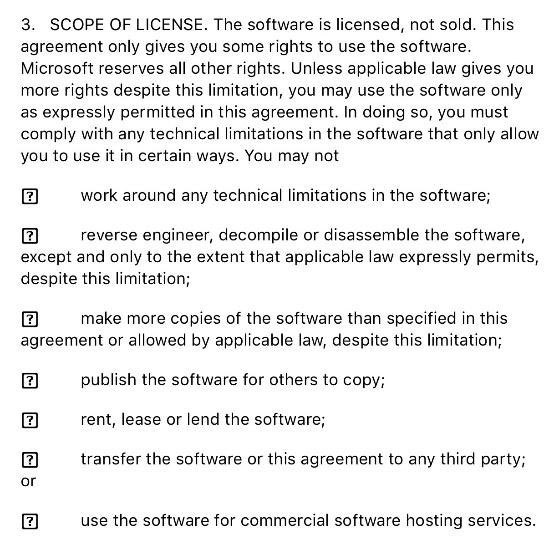 The Scope of License clause from Microsoft Office 365 EULA
