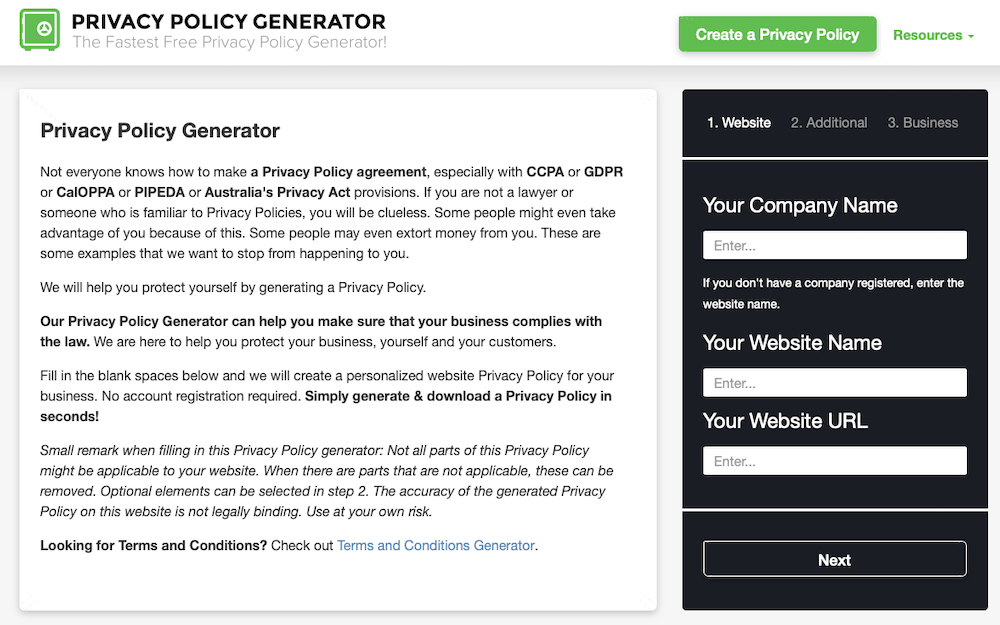 1 Privacy Policy Generator: Free, CCPA, GDPR, CalOPPA - Privacy Policies