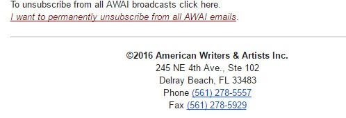 AWAI email footer: Company information