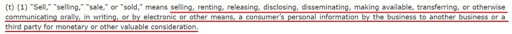 California Legislative Information: CCPA - Definition of Sale
