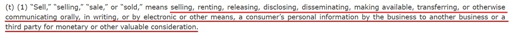 California Legislative Information: CCPA - Definition of Sale