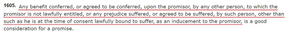 California Legislative Information: California Civil Code Section 1605 - Definition of Consideration