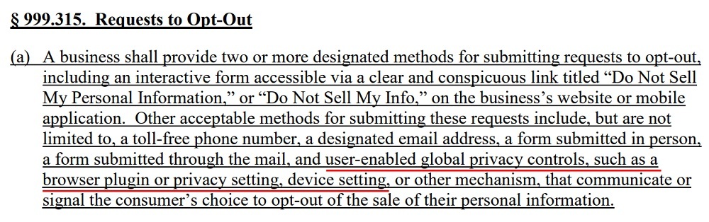 Final Text of Regulations: CCPA - Section 999 315 - Requests to Opt-Out