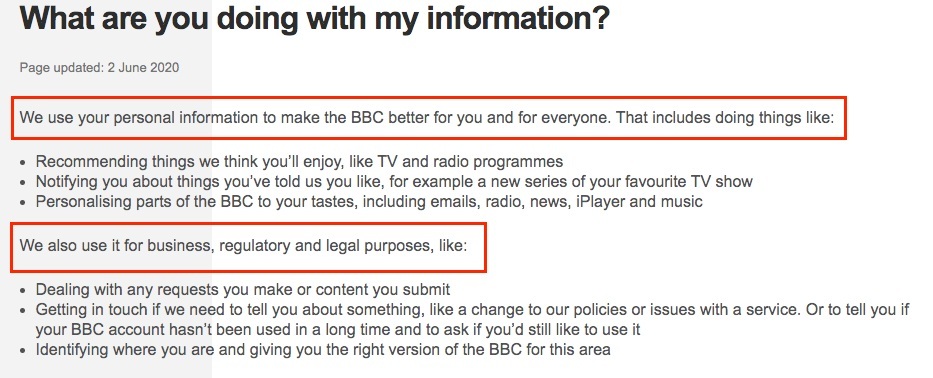 BBC: Screenshot of what are you doing with my information help page