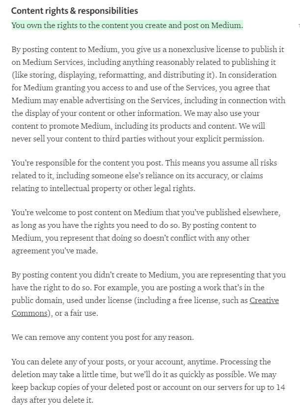 Medium Terms of Service: Content rights & responsibilities