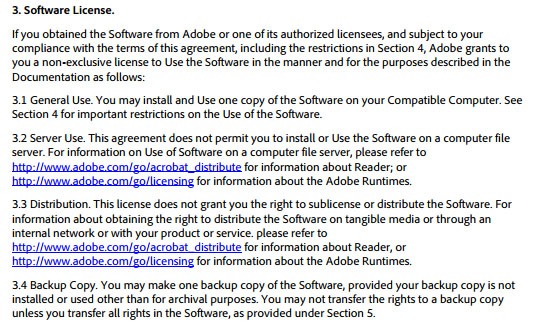 Adobe Acrobat Reader: EULA: Software License clause