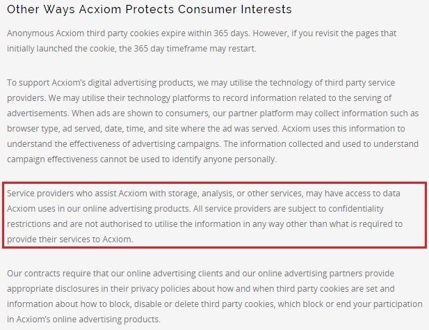 Cloud Storage Clause from Acxiom Privacy Policy