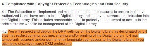DRM Clause in LexisNexis Terms and Conditions
