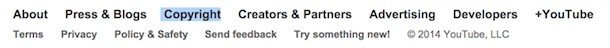 Copyright link in YouTube footer