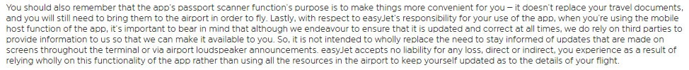 easyJet Terms and Conditions: Passport Scanner clause