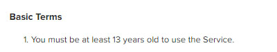 Instagram Terms of Use: Basic Terms and Age limit