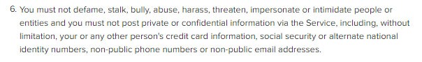 Instagram Terms of Use: No tolerance policy