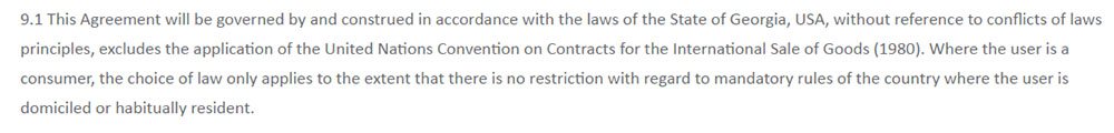 Tripsource Terms and Conditions: Governing Law