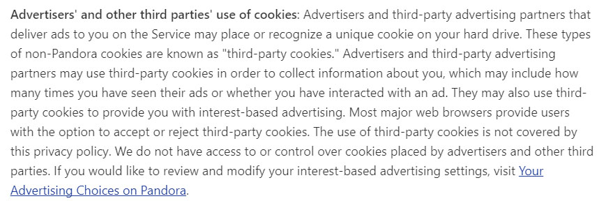 Pandora: Privacy Policy