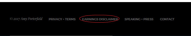 Amy Porterfield Earnings Disclaimer Link in Footer
