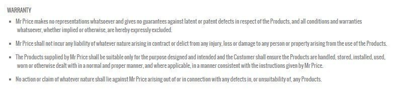 Warranty Clause in T&C of Sheet Street