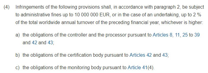 Intersoft Consulting: GDPR Article 83 Section 4: General Conditions for Imposing Administrative Fines