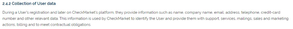 CheckMarket GDPR Privacy Policy: Collection of User Data clause