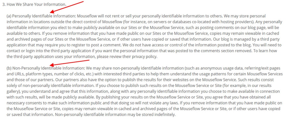 Mouseflow GDPR Privacy Policy: How We Share Your Information clause