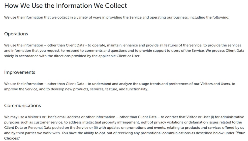 Pipedrive GDPR Privacy Policy: How We Use Information We Collect clause