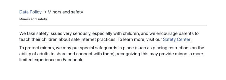 Facebook Data Policy: Minors and safety