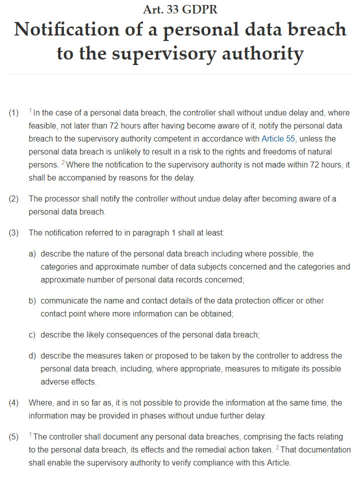 Intersoft Consulting: GDPR Article 33: Notification of a personal data breach to the supervisory authority