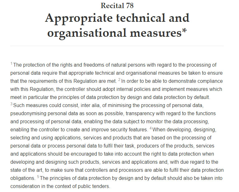 Intersoft Consulting: GDPR Recital 78: Appropriate technical and organisational measures