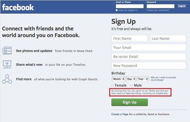 Facebook: By clicking Sign Up, you agree to our Terms