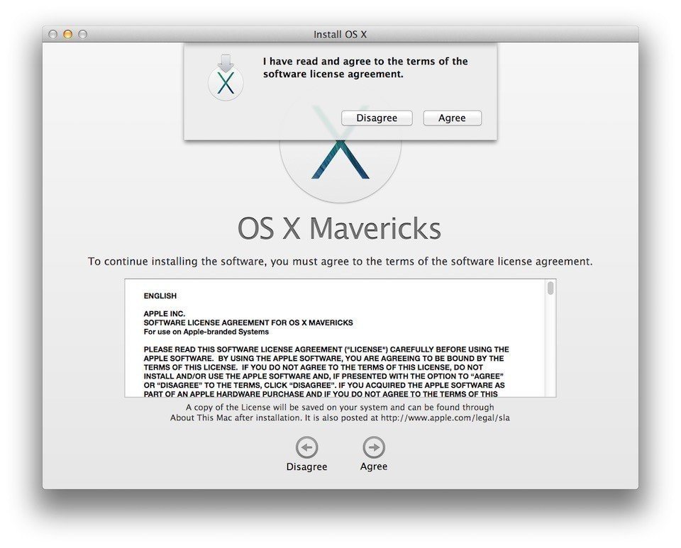 Apple OS X Mavericks: I have read and agree to the terms