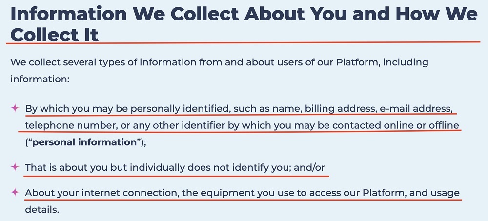 Narratize Privacy Policy Information we collect clause