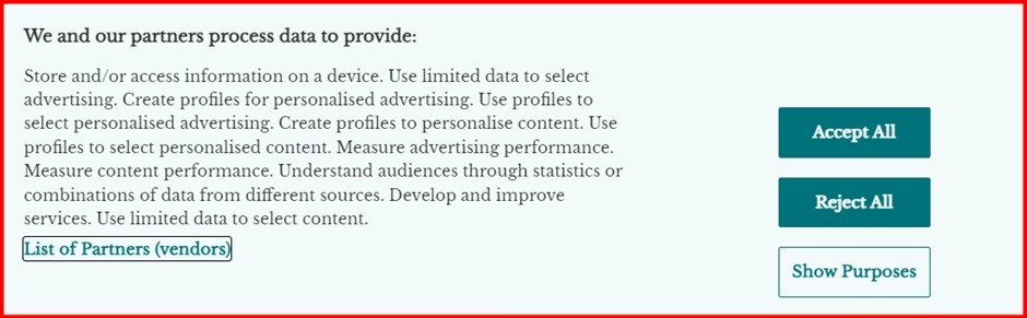 Screenshot of example of cookie consent notice