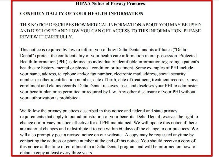 Introduction clause from HIPAA Notice of Delta Dental