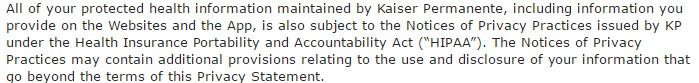 Reference to HIPAA in Kaiser Permanente Privacy Statement