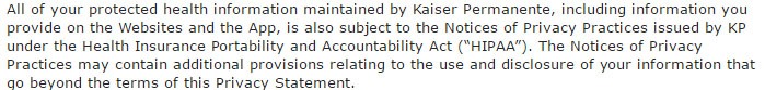 Reference to HIPAA in Kaiser Permanente Privacy Statement