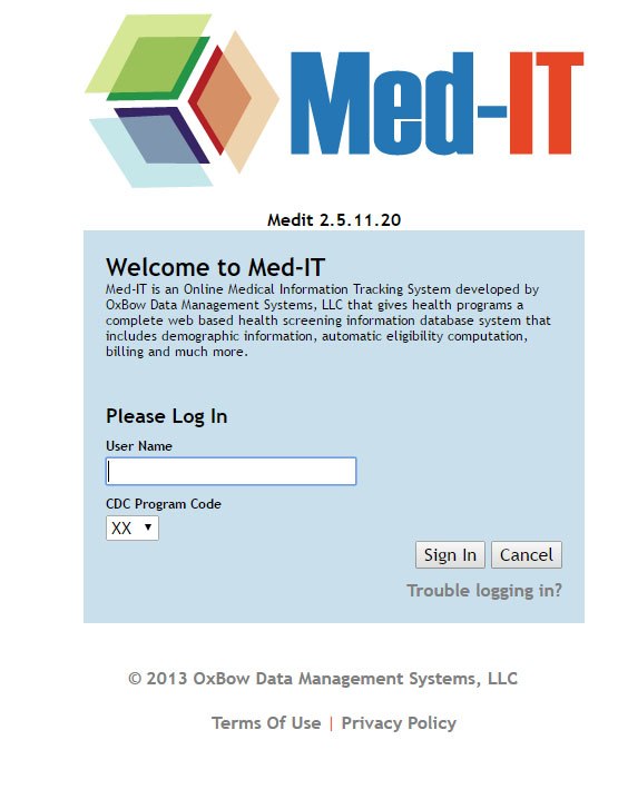 Screenshot of Med-IT login page