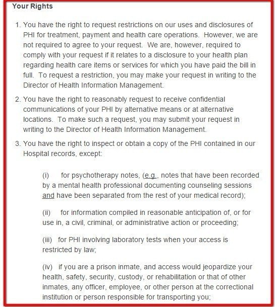 Your Rights clause from HIPAA Notice of Phelps Memorial